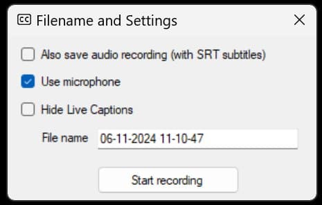 captioncapture-settings Image of the Caption Capture settings options screen